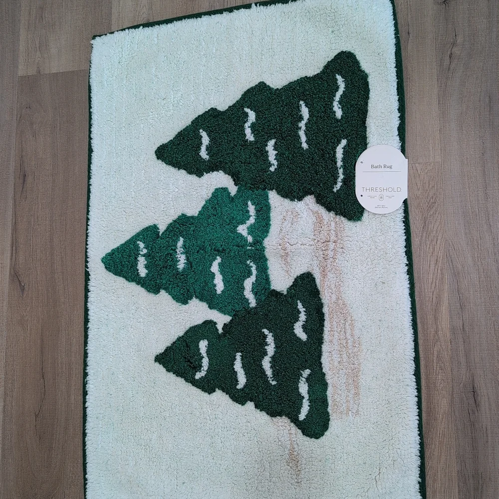 Green and White Tree Pattern Rug